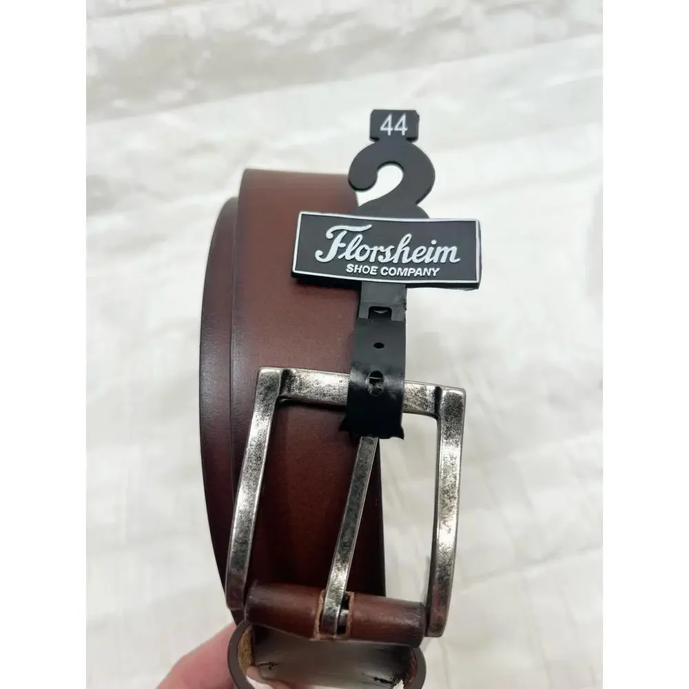 Florsheim Brown Genuine Leather Belt Metal Buckle Size 44 NEW